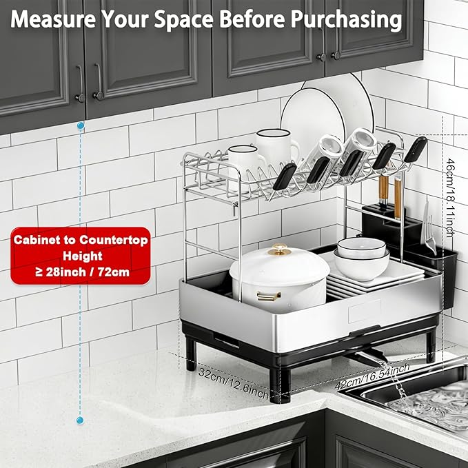 Ewaiira Dish Drying Rack, 2 Tier Large Dish Rack, Stainless Steel Dish Drainer - Image 5