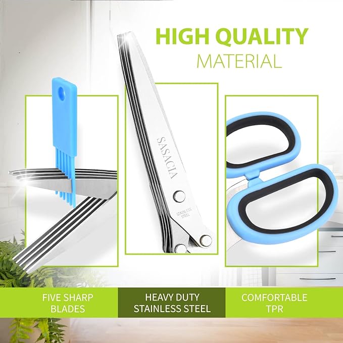 Herb Scissors with 5 Blades & Cleaning Kit, Stainless Steel Kitchen Shears - Image 3