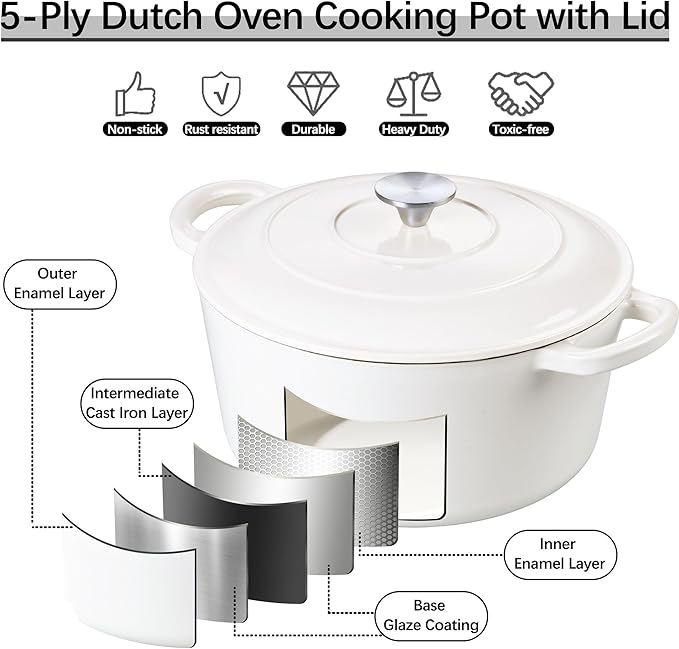 E-far 7QT Enameled Dutch Oven, Cast Iron Dutch Oven Pot - Image 4