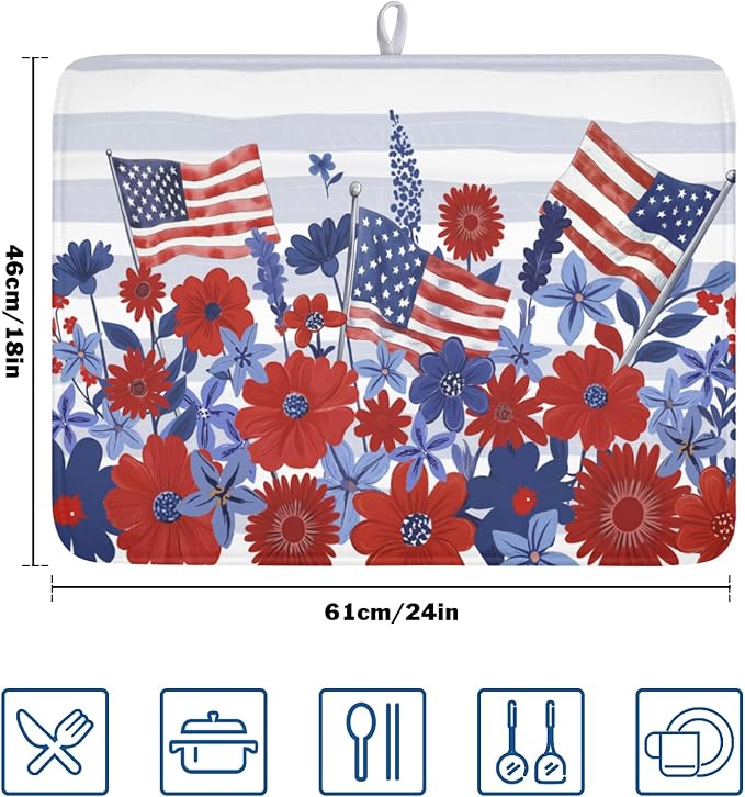 Patriotic Floral Dish Drying Mat - Image 2