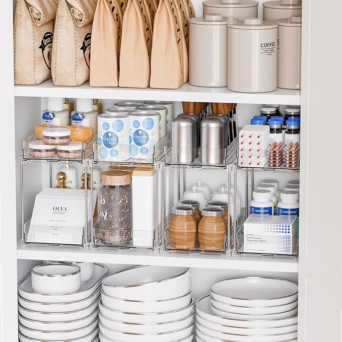 Yieach 4 Set Bathroom Organizers and Storage, 2 Tier Clear Under Sink Organizer - Image 9