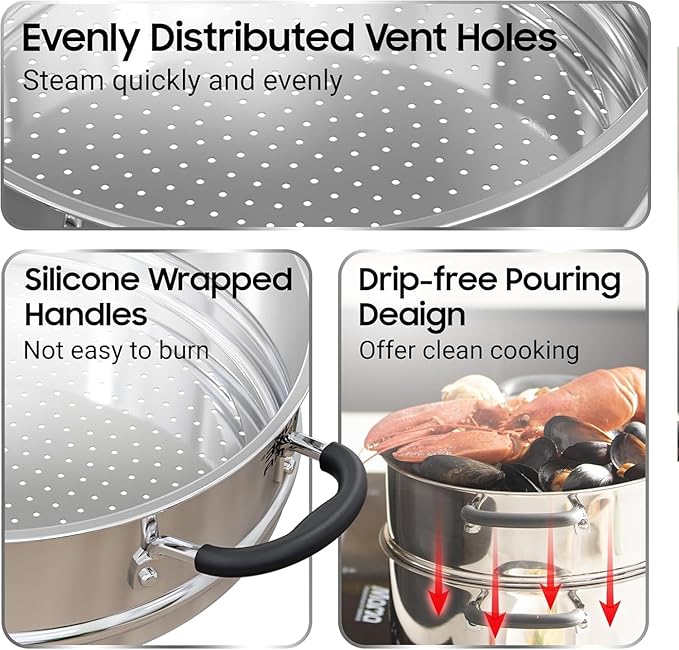 Sunhouse – 18/10 Stainless Steel Steamer Insert Pans Stainless Steel Stackable - Image 4