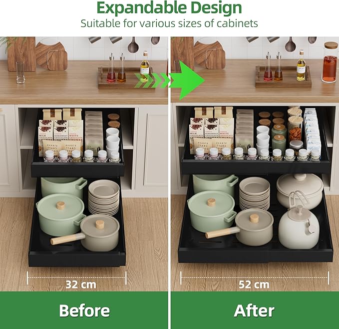 PAKETA 4 Pack Expandable Pull Out Cabinet Organizer, Upgrade 3 Slide Rails - Image 4