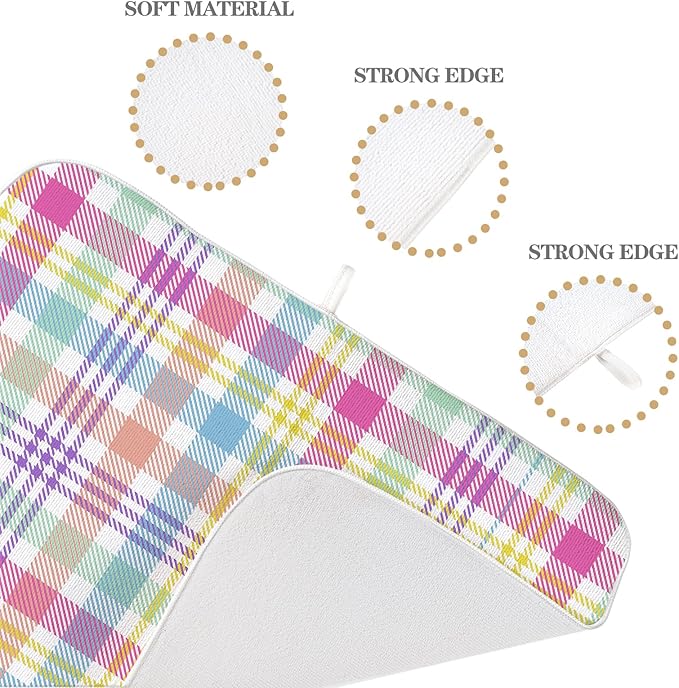 Easter Checkered Dish Drying Mat 18x24 Inch Colorful Buffalo Plaid Drying Mat - Image 3