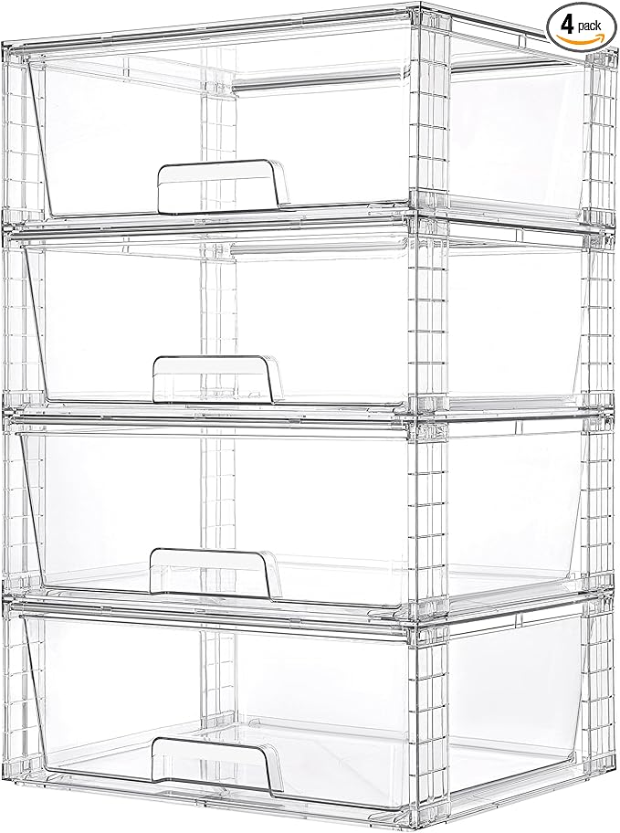 Vtopmart 4 Pack Large Stackable Storage Drawers, Easily Assemble Clear Acrylic by Vtopmart