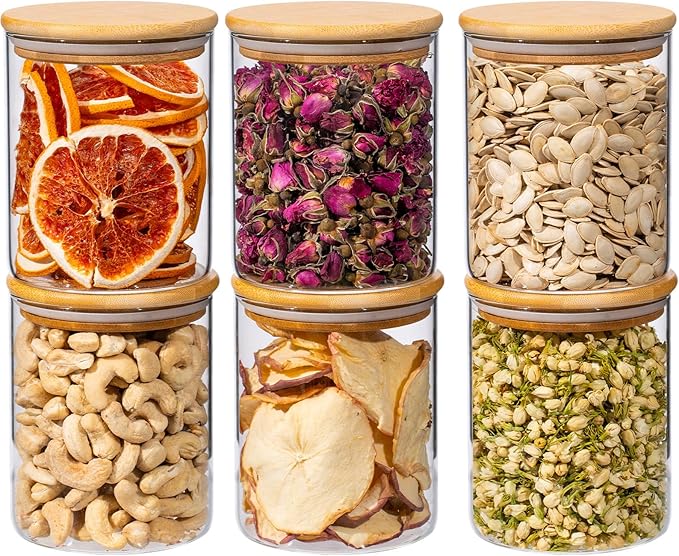25oz 6PCS Round Airtight Glass Food Storage Jars, Stackable Spice Jar, Kitchen by Unknown