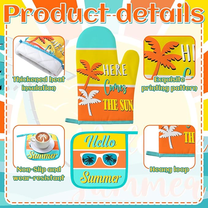 Fourluoo 10 Pcs Hello Summer Kitchen Decor and Accessories Sunshine Beach Oven - Image 5