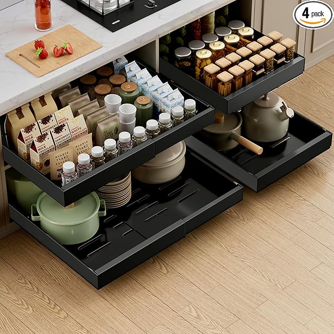 PAKETA 4 Pack Expandable Pull Out Cabinet Organizer, Upgrade 3 Slide Rails by Unknown