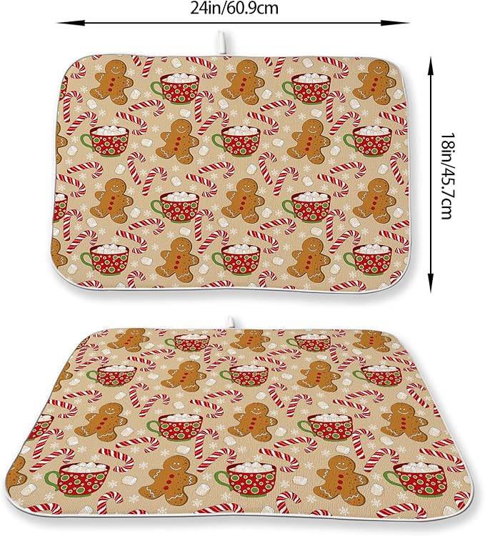 Christmas Dish Drying Mat 18x24 Inch Winter Brown Gingerbread Man Dish Drainer - Image 6