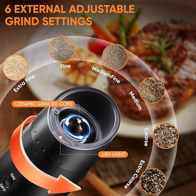Gravity Electric Salt and Pepper Grinder Set Rechargeable - Image 3