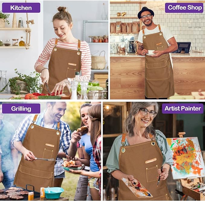 Chef Apron for Men Women with Gift Box Pack, Cross Back Apron with Pockets for - Image 6