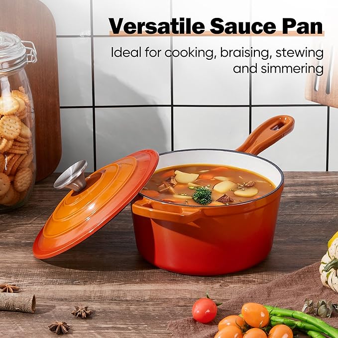 Homikit Small Cast Iron Pot, 2 QT Enameled Cast Iron Sauce Pan - Image 7