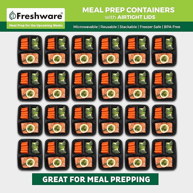 Freshware Bento Box Meal Prep Containers, 3-Compartment, 32 ounce - Image 3
