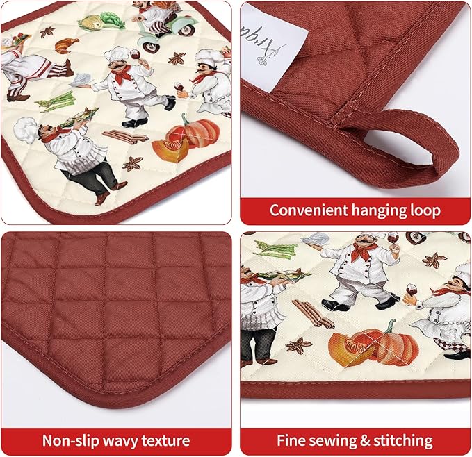 Chef Oven Mitts and Pot Holders Sets 2Pcs, 100% Cotton Heat Resistant, Extra - Image 3