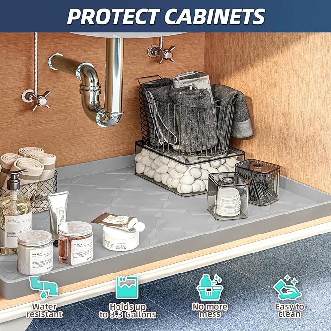 SIKADEER 40" x 19" Under Sink Mat Waterproof, Silicone Mat Kitchen Drawer Shelf - Image 5