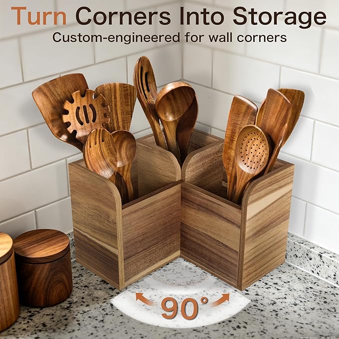 Acacia Wood Kitchen Utensil Holders - Image 2