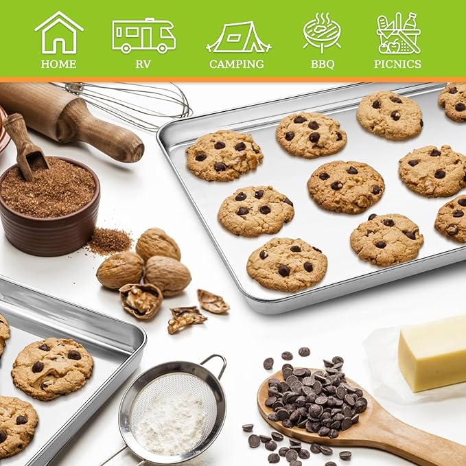 Quarter Sheet Pan Set of 4, CEKEE Stainless Steel Baking Sheet & Cookie Sheets - Image 7