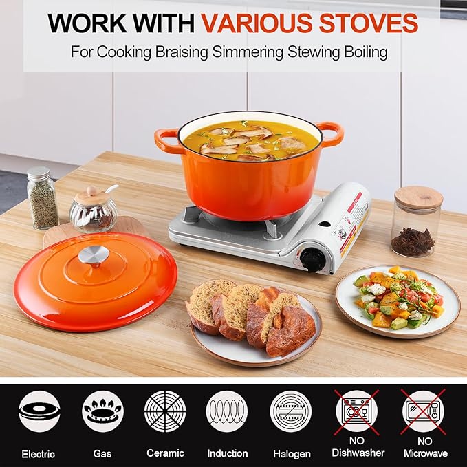 P&P CHEF 6QT Enameled Dutch Oven, Cast Iron Dutch Oven Pot - Image 4