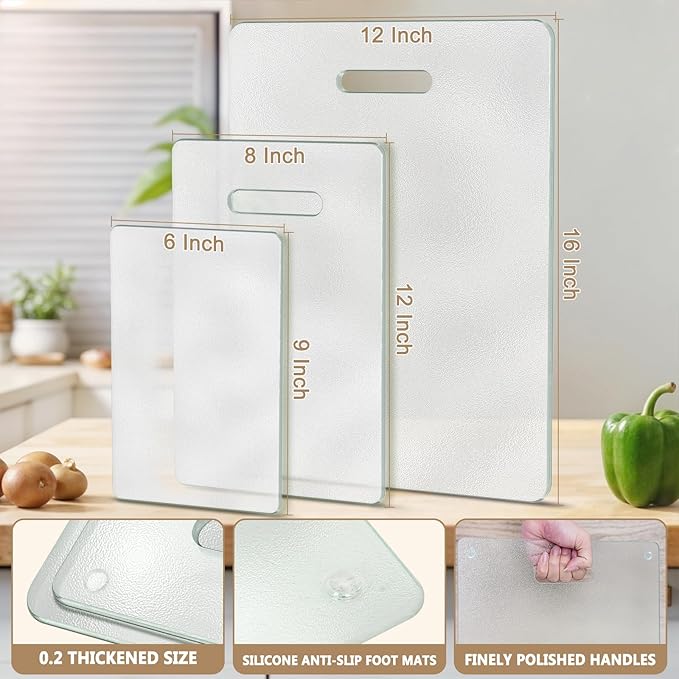 3 Pack Glass Cutting Boards for Kitchen Counter, Scratch Resistant, Dishwasher - Image 6