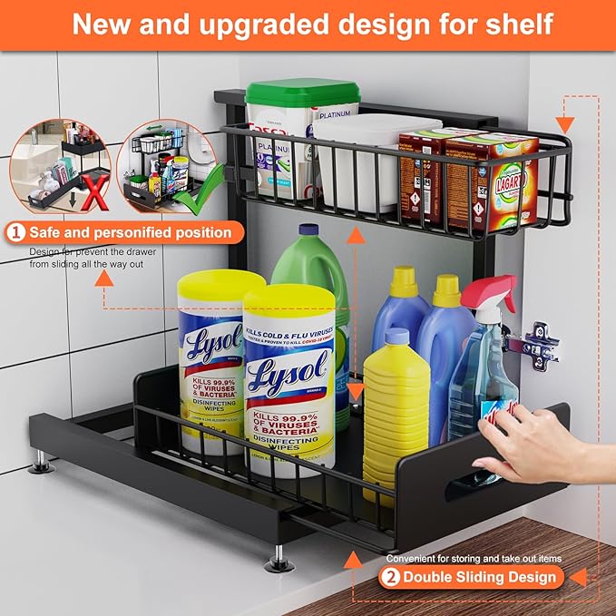 2 Pack Under Sink Organizers and Storage, Pull Out Cabinet Organizer, 2-Tier - Image 2