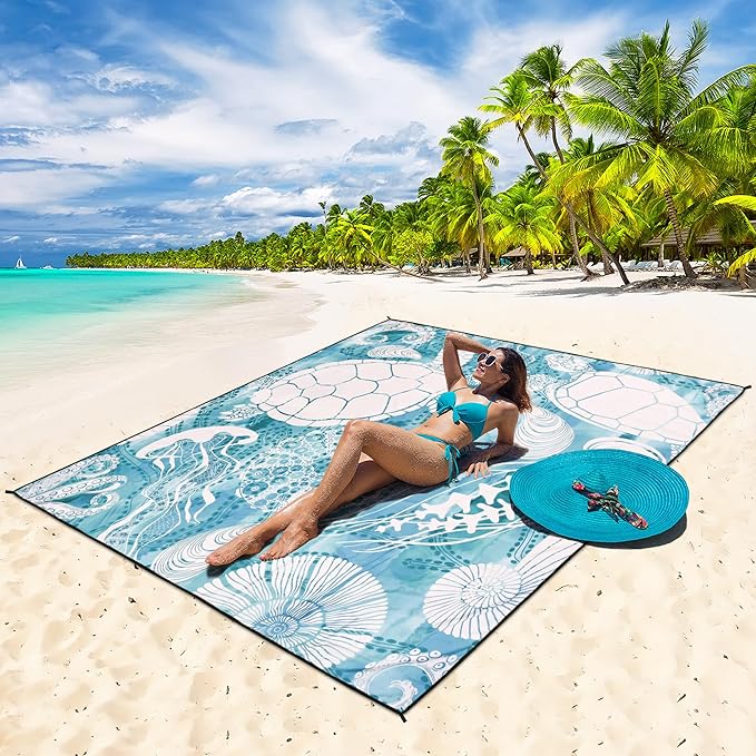 HIHOHO Beach Blanket Waterproof Sandproof Extra Large Beach Mat 79" X - Image 5