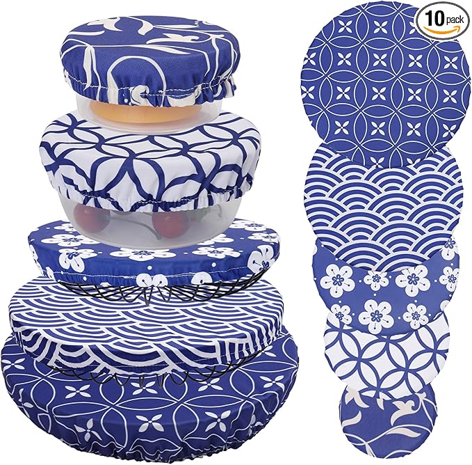 10Pcs Reusable Bowl Covers In 5 Size, Stretch Cloth Fabric Dish Cover Kitchen by CGFOXUO