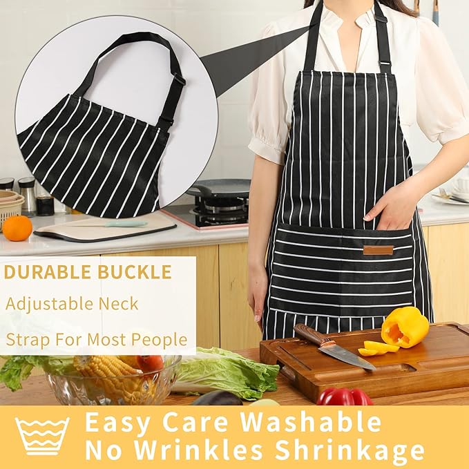 Tosewever 2 Pieces Kitchen Cooking Aprons, Cotton Polyester Blend Adjustable - Image 3