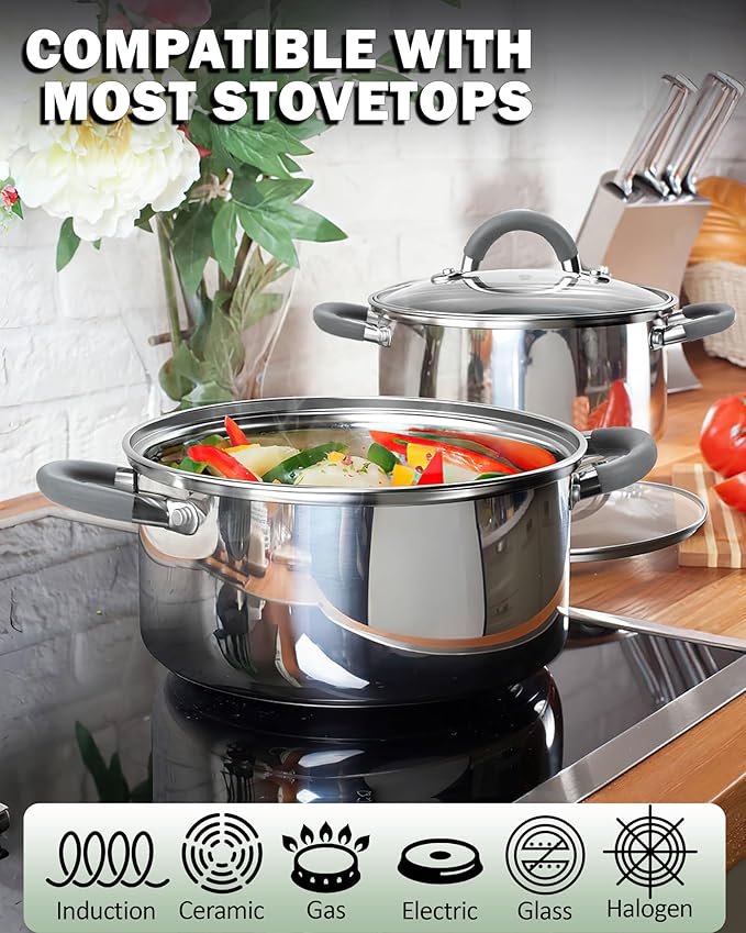 Cook N Home Stockpot with Lid, 8-Quart Basic Stainless Steel Pasta Cooking Soup - Image 5