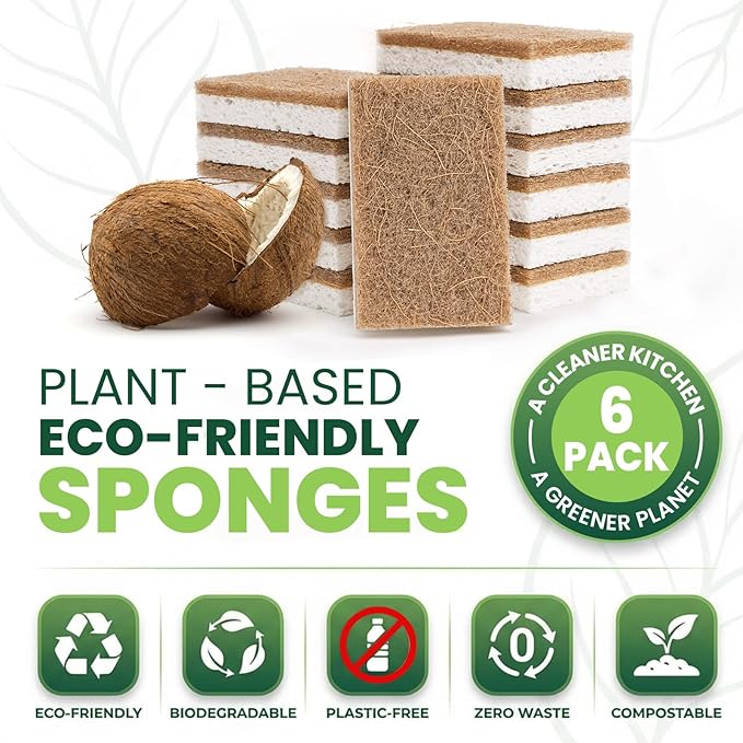 Metflavor 6 Pack Natural Kitchen Sponges, Biodegradable Non-Scratch Cellulose - Image 2