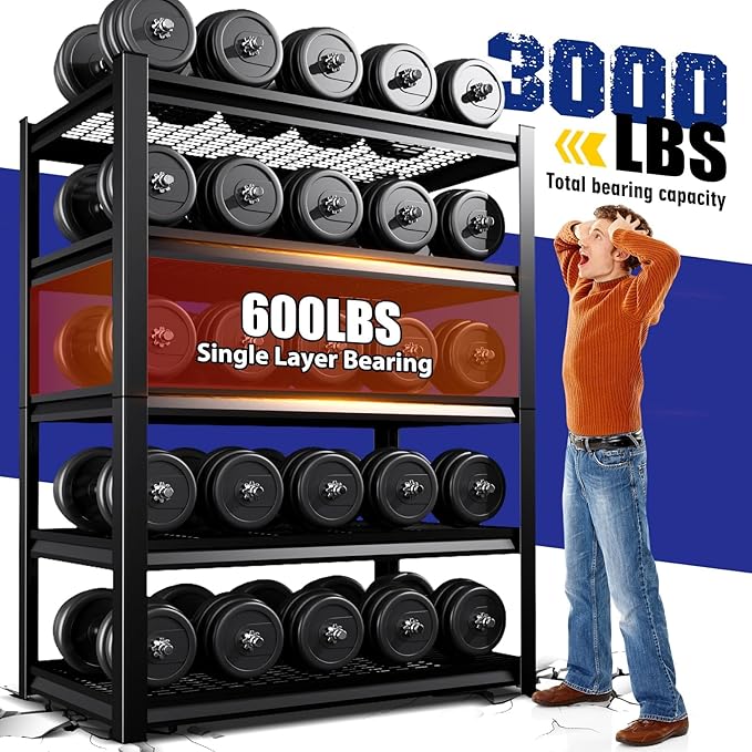 72"Hx59"Wx20"DGarage Shelving-2500 lbs 5 Tier Storage Shelves, Adjustable Heavy - Image 7