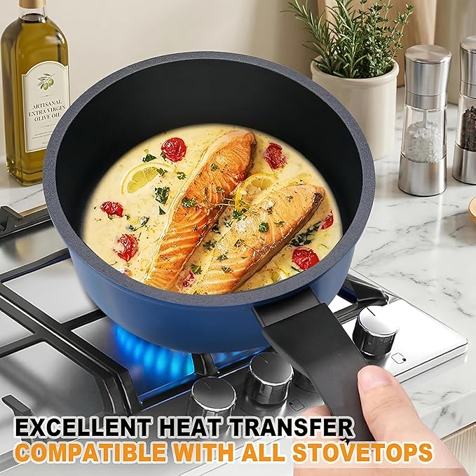 Nonstick Sauce Pan with Lid, 2QT small pot, PFOA Free, Kitchen Pots Induction - Image 3