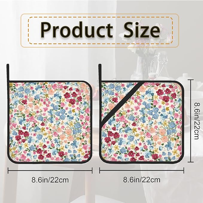 Wild Flowers Floral Meadow Pot Holder Set of 2, Heat Resistant Potholders Oven - Image 2