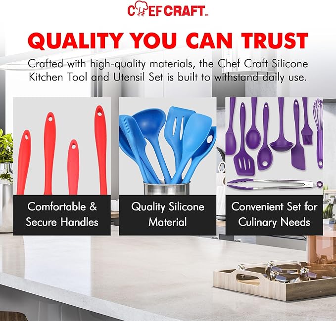 Chef Craft 9 Piece Silicone Kitchen Tool and Utensil Set - Image 6