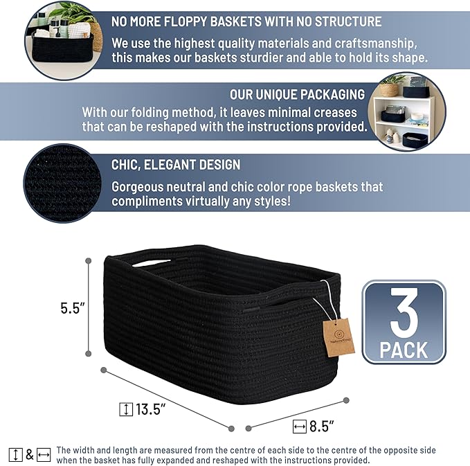 NaturalCozy 13.5”x8.5”x5.5” Rectangle Storage Baskets - Image 2
