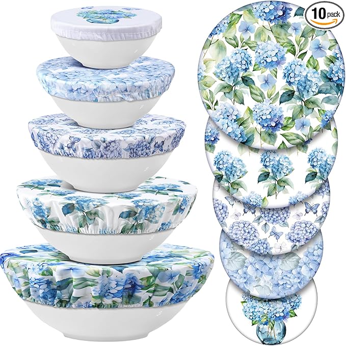 Patelai 10 Pcs Bowl Covers Reusable in 5 Size Stretch Cloth Fabric Elastic Food by Patelai