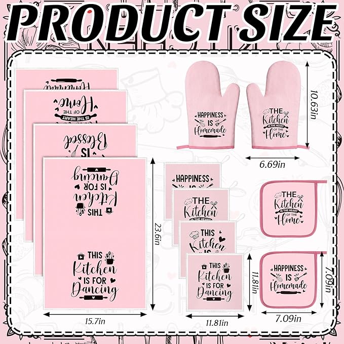 Bencailor 12 Pcs Farmhouse Kitchen Decorations Sets 8 Pink Black Kitchen Dish - Image 3