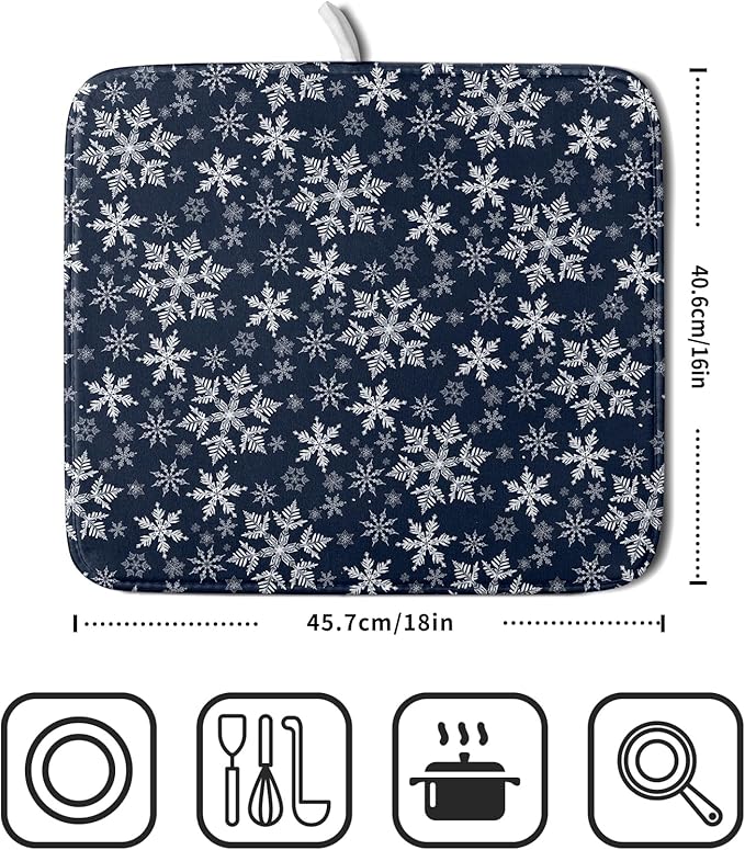 Christmas Dish Drying Mat for Kitchen Counter 18x16 Inch Xmas Snowflake Drying - Image 4