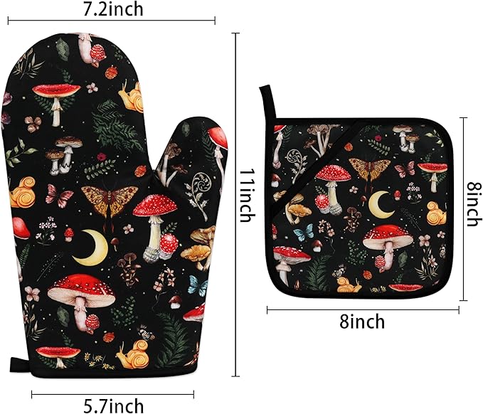 Mushroom Oven Mitts and Pot Holders Sets Cute Oven Gloves Heat Resistant 4 Pcs - Image 4