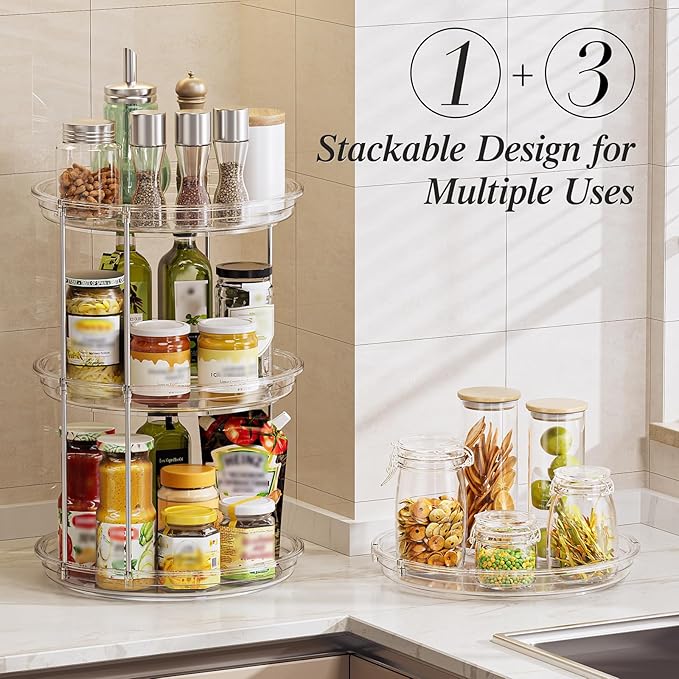 LAMU 2 Pack 2 Tier Lazy Susan Turntable Organizer 10.6'' Rotating Spice Rack - Image 4