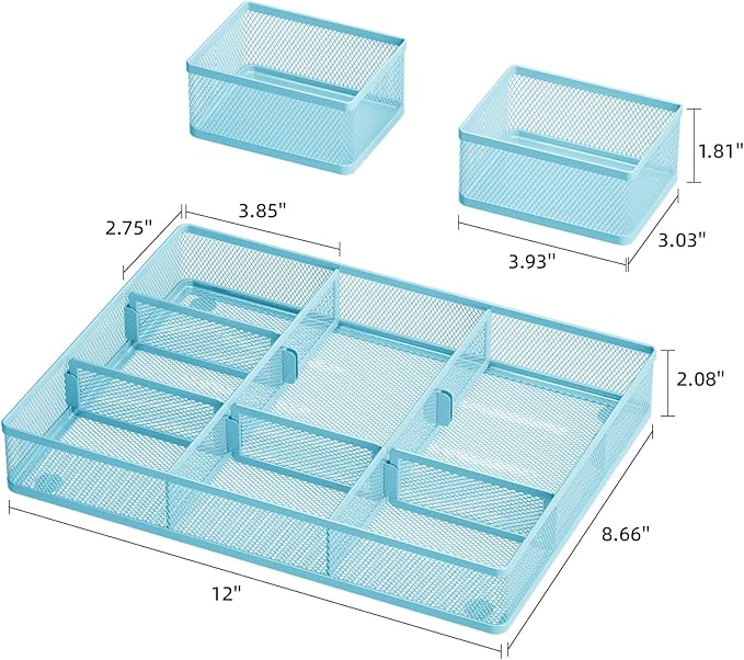 Marbrasse 3 Packs Desk Drawer Organizers, Metal Mesh Dividers - Image 3