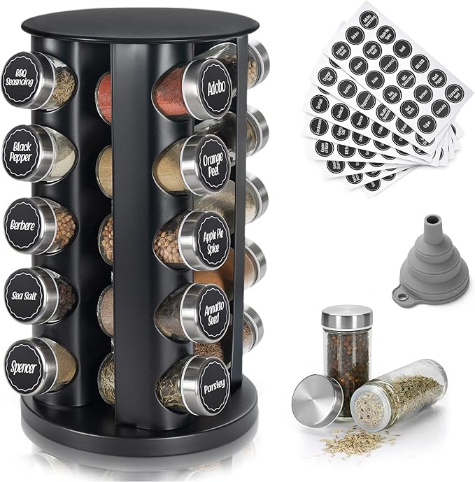 Tianifa Black Countertop Revolving Spice Rack, Empty 20-Jars Rotating Spice by Tianifa