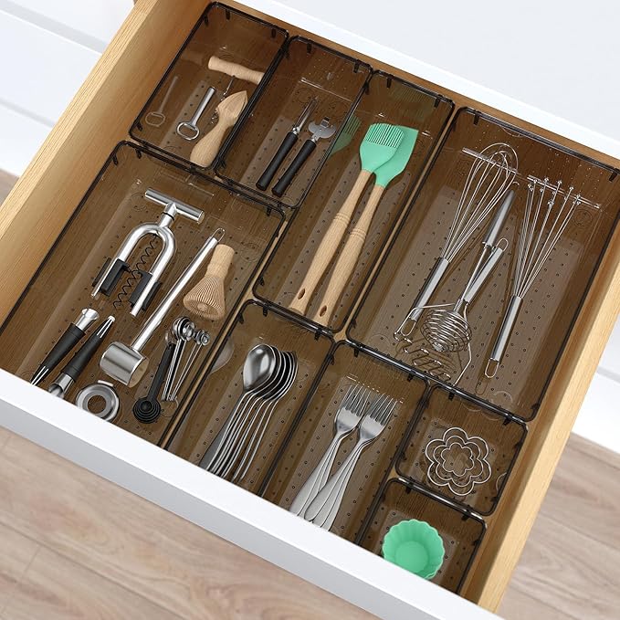 StorMiracle 28 PCS Clear Plastic Drawer Organizers Set, 4 Size Desk Drawer - Image 6
