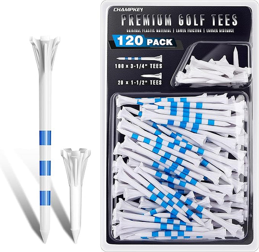 ++Champkey CHAMPKEY Advanced 5-Prong Plastic Golf Tees 120 or 100 Pack - 50% Ball Contact Surface Optimization with Longer Distance Performance Golf Tees Plastic