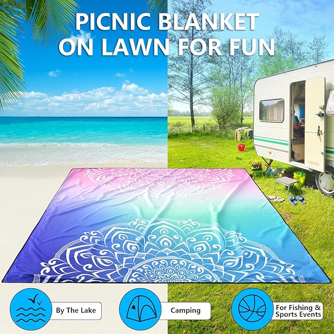 HIHOHO Beach Blanket Waterproof Sandproof Extra Large Beach Mat 79" X - Image 5