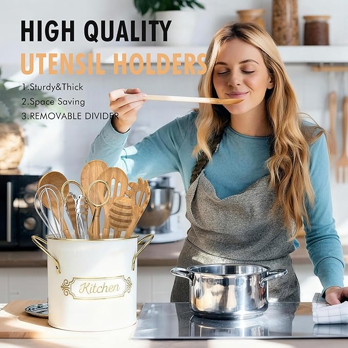 Kitchen Utensil Holder, 5.1" Metal Cooking Utensil Crock - Image 5