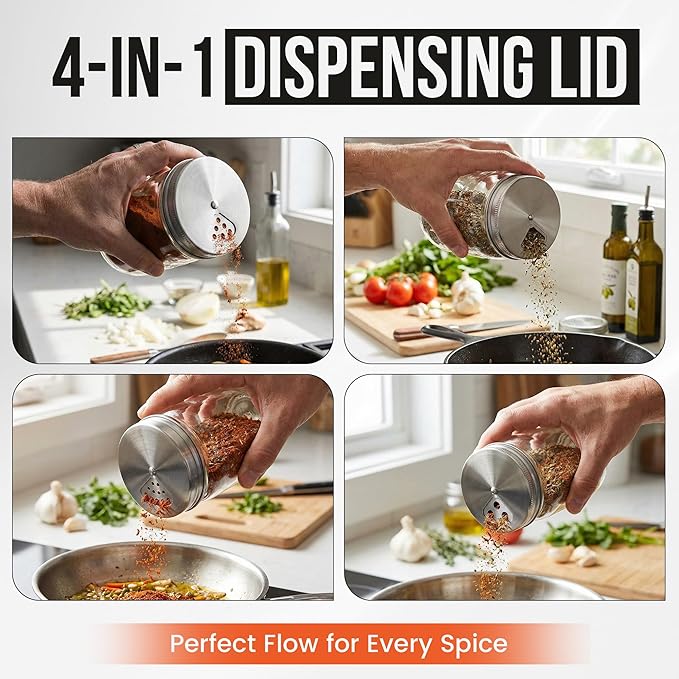 Mason Jar Shaker Lids Stainless Steel – Adjustable Spice & Seasoning Dispenser - Image 3