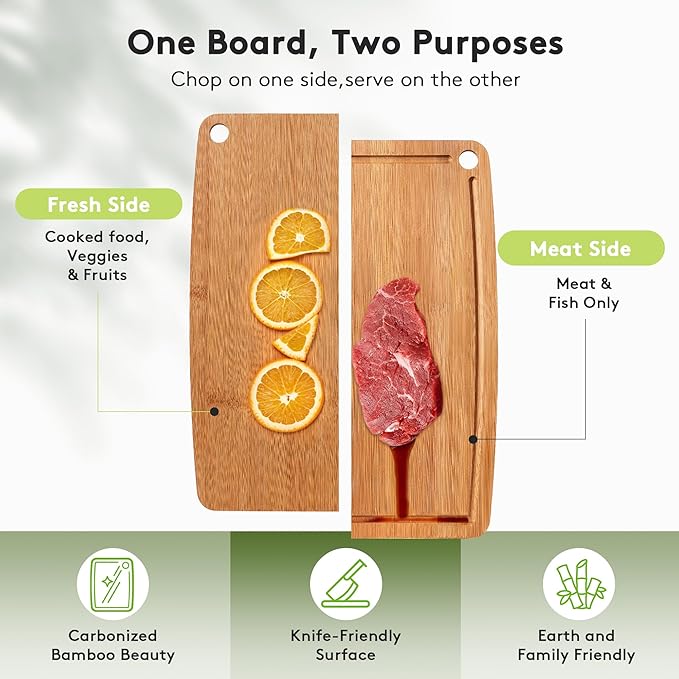 Bamboo Cutting Boards for Kitchen, Carbonized Wood Cutting Board - Image 4
