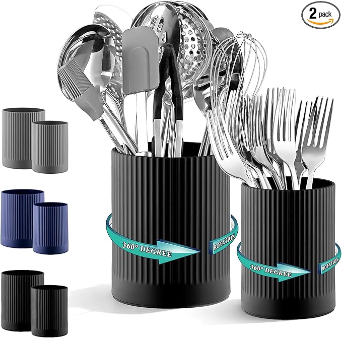 Kyraton Cooking Utensils Holder 2pcs, 360° Rotating Heavy Duty Plastic Kitchen by Kyraton