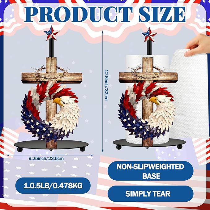 Thyle 4th of July Patriotic Paper Towel Holder, Metal Countertop Stand - Image 3
