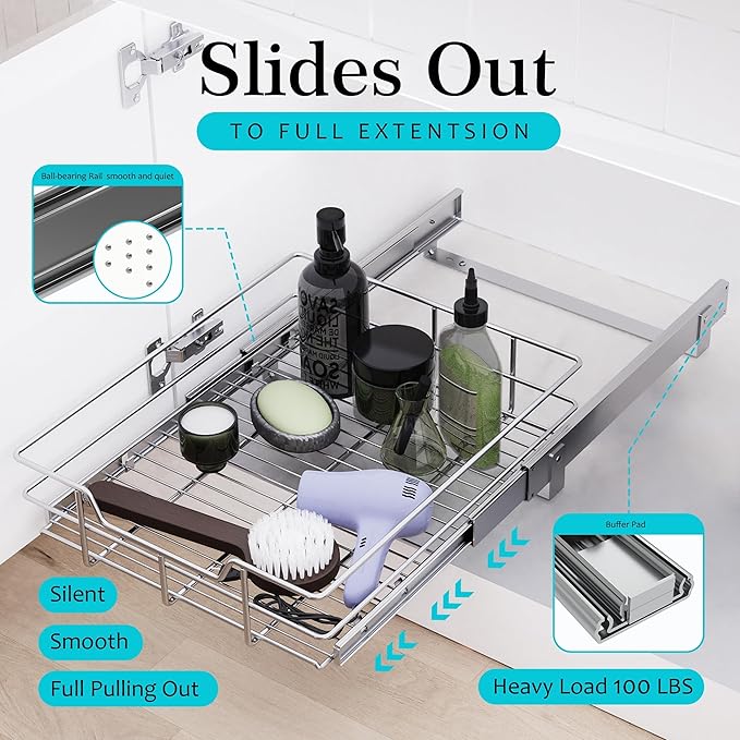 Pull Out Cabinet Organizer 17" W X 17" D, Slide Out Drawers - Image 3